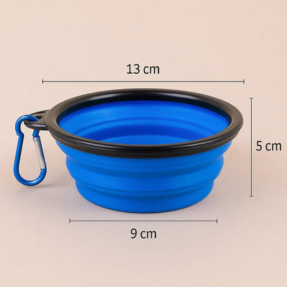 Bol pliant en silicone bleu pour chien avec mousqueton – dimensions 13 cm x 5 cm