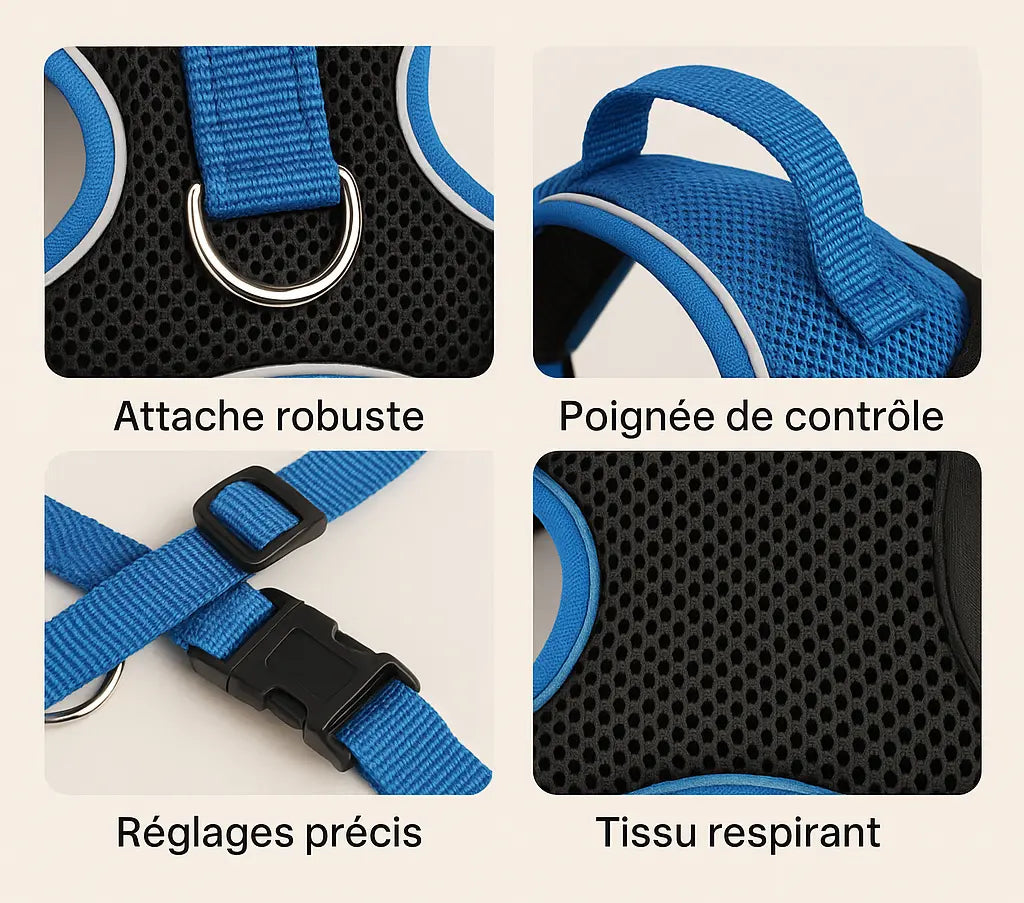 Harnais pour chien leu avec attache robuste, poignée de contrôle, réglages précis et tissu respirant