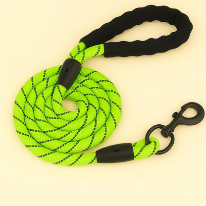 Laisse pour chien jaune fluo 2 mètres avec poignée en mousse et corde réfléchissante ultra résistante